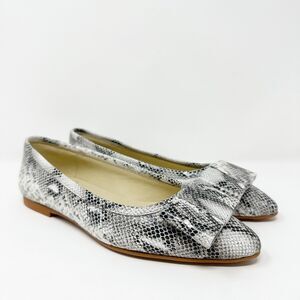 Blublonc Womens Snakeskin Print Leather Flats 35 Made In Spain Bow Detail US 5
